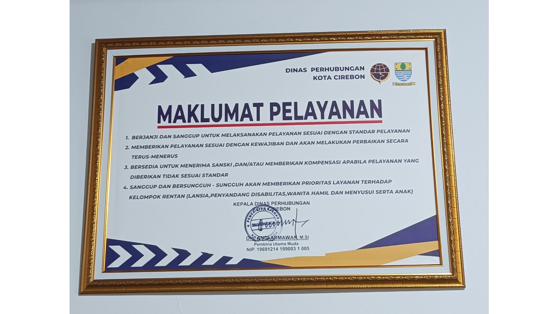 Maklumat Pelayanan Dinas Perhubungan Kota Cirebon